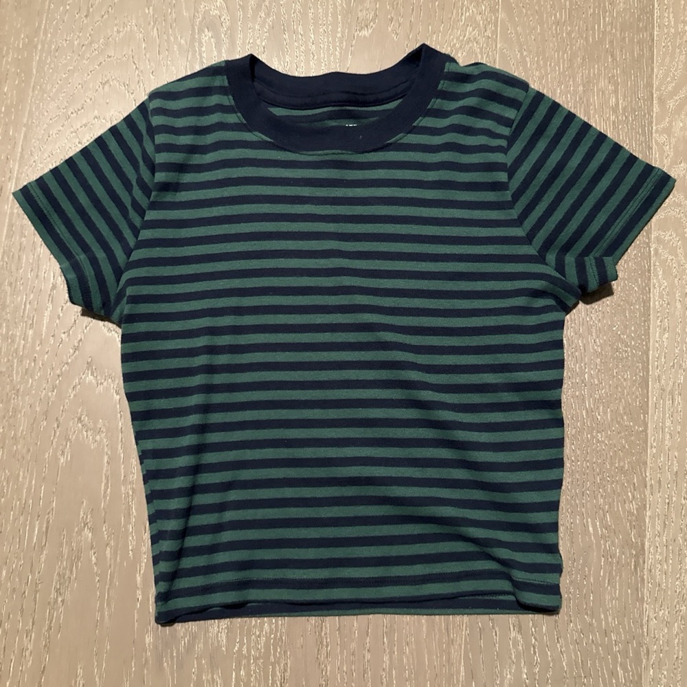 Hollister Green and Blue Striped Short Sleeve Tee